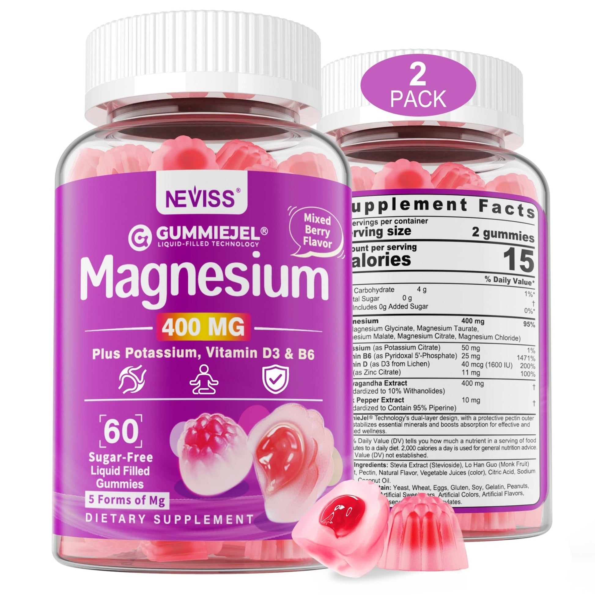 Magnesium Glycinate Gummies for Adults – 400mg Magnesium Complex w/5 Forms of Magnesium (Citrate Malate Taurate Chloride), Ashwagandha, D3 & Zinc – Sugar Free Calm Mood & Muscle Support, Vegan, 60Cts - PrimeBioHealth - canada supplements