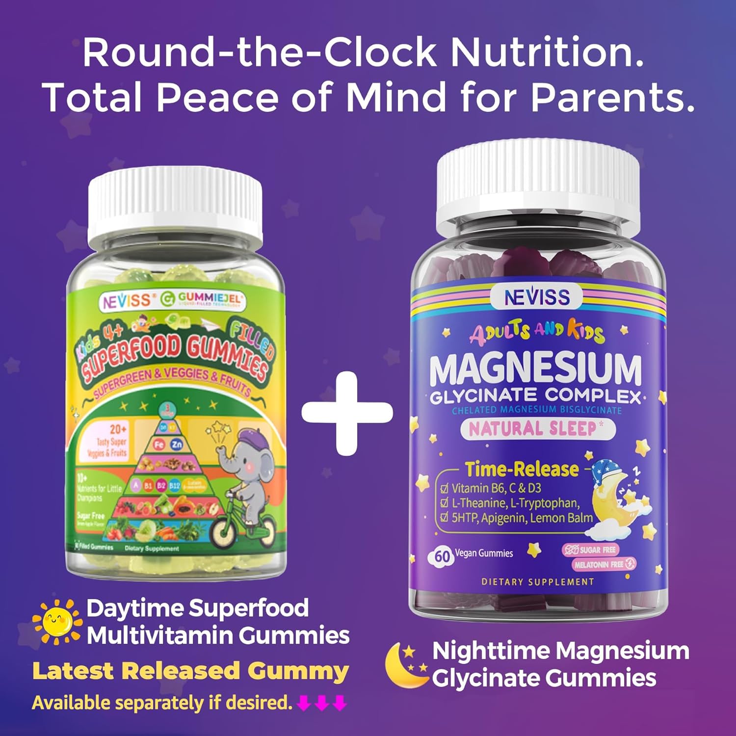 Magnesium Glycinate Gummies for Adults & Kids 4+, Sugar Free Magnesium Bisglycinate Supplement 400/200mg with B6D3, L-Theanine for Sleep & Relaxation, Brain, Muscle, Melatonin Free Gummies,1Pack - PrimeBioHealth - canada supplements