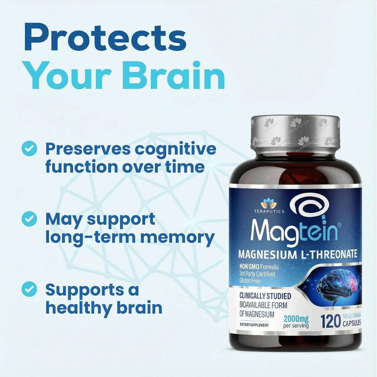 Magnesium L Threonate, Magtein, Brain Supplement for Memory, Focus, Sleep and Cognitive Support, High Absorption Magnesium L-Threonate, Non-GMO - PrimeBioHealth - canada supplements