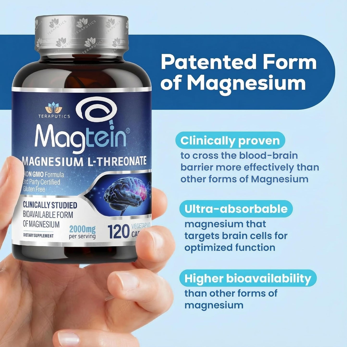 Magnesium L Threonate, Magtein, Brain Supplement for Memory, Focus, Sleep and Cognitive Support, High Absorption Magnesium L-Threonate, Non-GMO - PrimeBioHealth - canada supplements