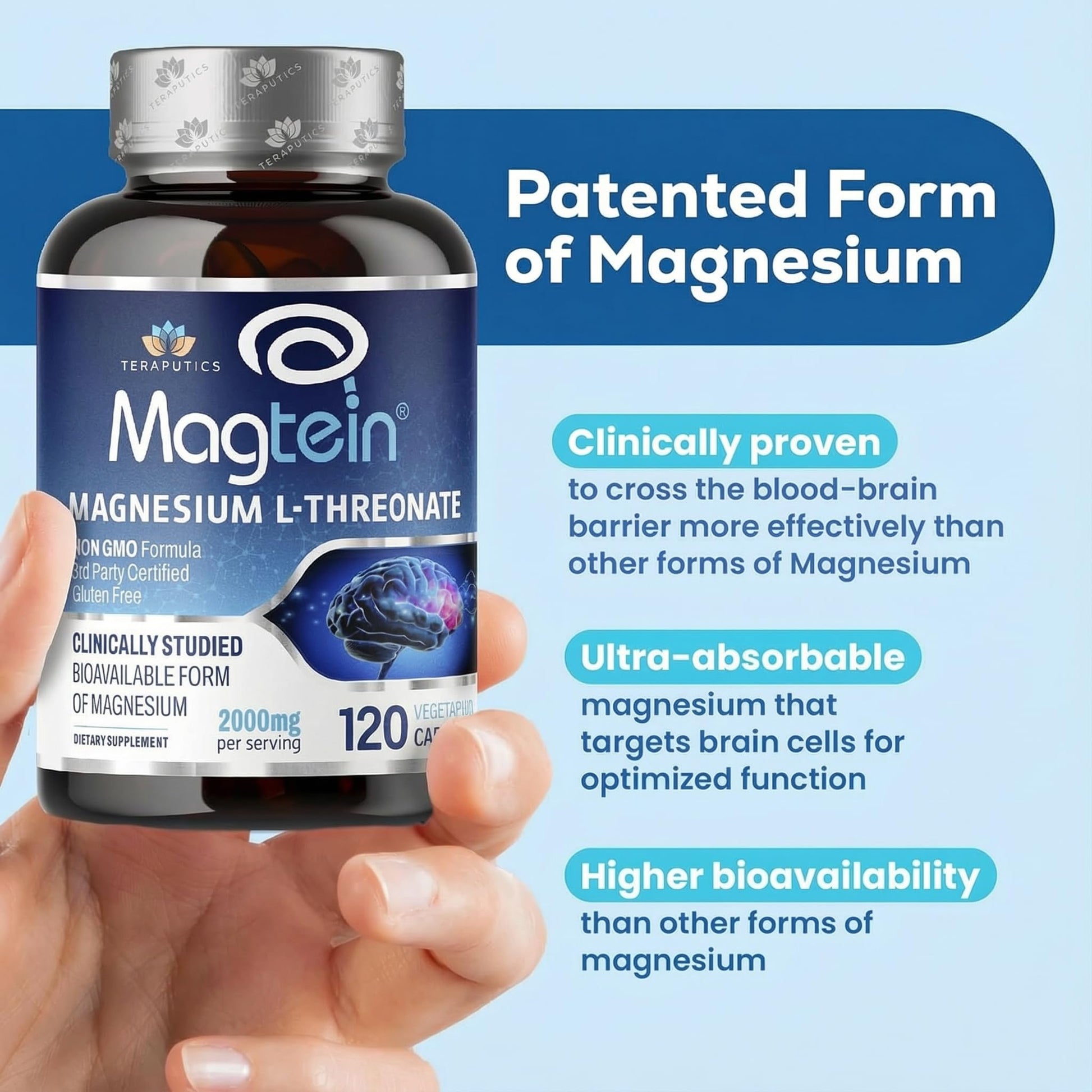 Magnesium L Threonate, Magtein, Brain Supplement for Memory, Focus, Sleep and Cognitive Support, High Absorption Magnesium L-Threonate, Non-GMO - PrimeBioHealth - canada supplements