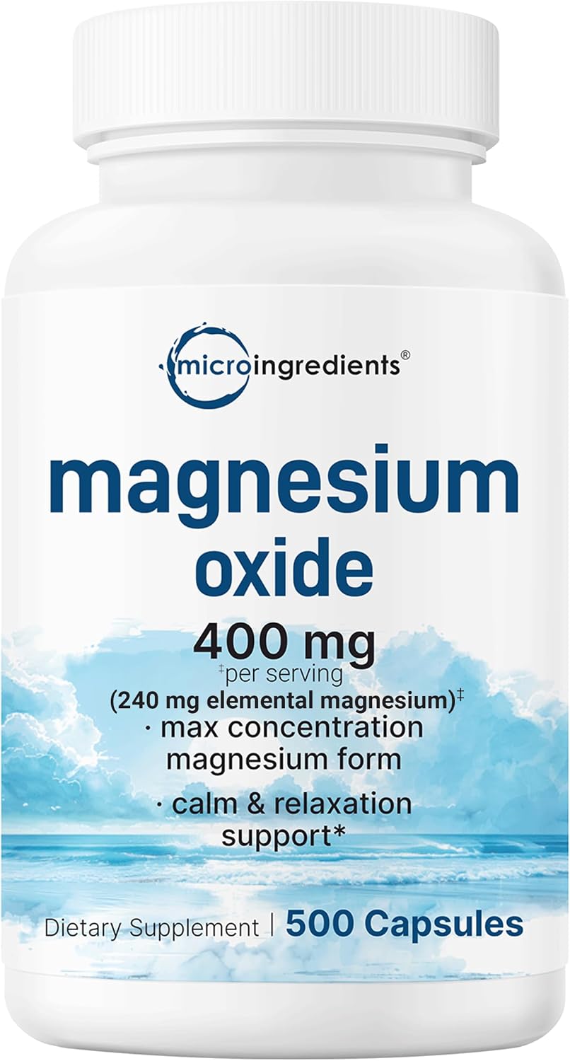 Magnesium Oxide 400mg, 500 Capsules | Elemental Form for Max Concentration | Supports Calm, Muscle & Nerve Health | Non-GMO - PrimeBioHealth - canada supplements
