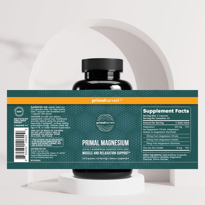 Magnesium Supplement Complex 310mg by Primal Harvest with Magnesium Glycinate, Citrate, Malate, and Zinc 120 Capsules - PrimeBioHealth - canada supplements
