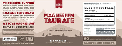 Magnesium Taurate 750mg (150mg Elemental Magnesium) – 120 Vegetarian Capsules – High-Absorption Magnesium Taurate Supplement for Heart, Muscle, and Nerve Support - PrimeBioHealth - canada supplements