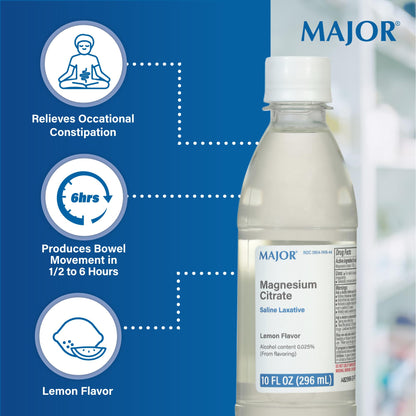 Major Magnesium Citrate Saline Laxative - Helps Relieve Occasional Constipation (Irregularity) - Lemon Flavor - 10 Fl. Oz. (1 Pack) - PrimeBioHealth - canada supplements