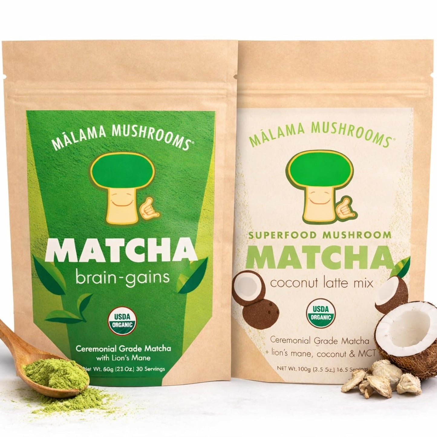 Malama Matcha Powder Duo Bundle – Ceremonial Grade Matcha Original & Coconut Latte Powders with Organic Lion’s Mane – Premium Japanese Green Tea | Organic, Gluten-Free & Vegan for Energy & Focus - PrimeBioHealth - canada supplements