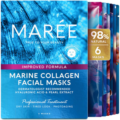 MAREE Collagen Facial Mask with Hyaluronic Acid — Sheet Face Mask Skincare — Centella Asiatica, Green & Red Algae Extract - PrimeBioHealth - canada supplements