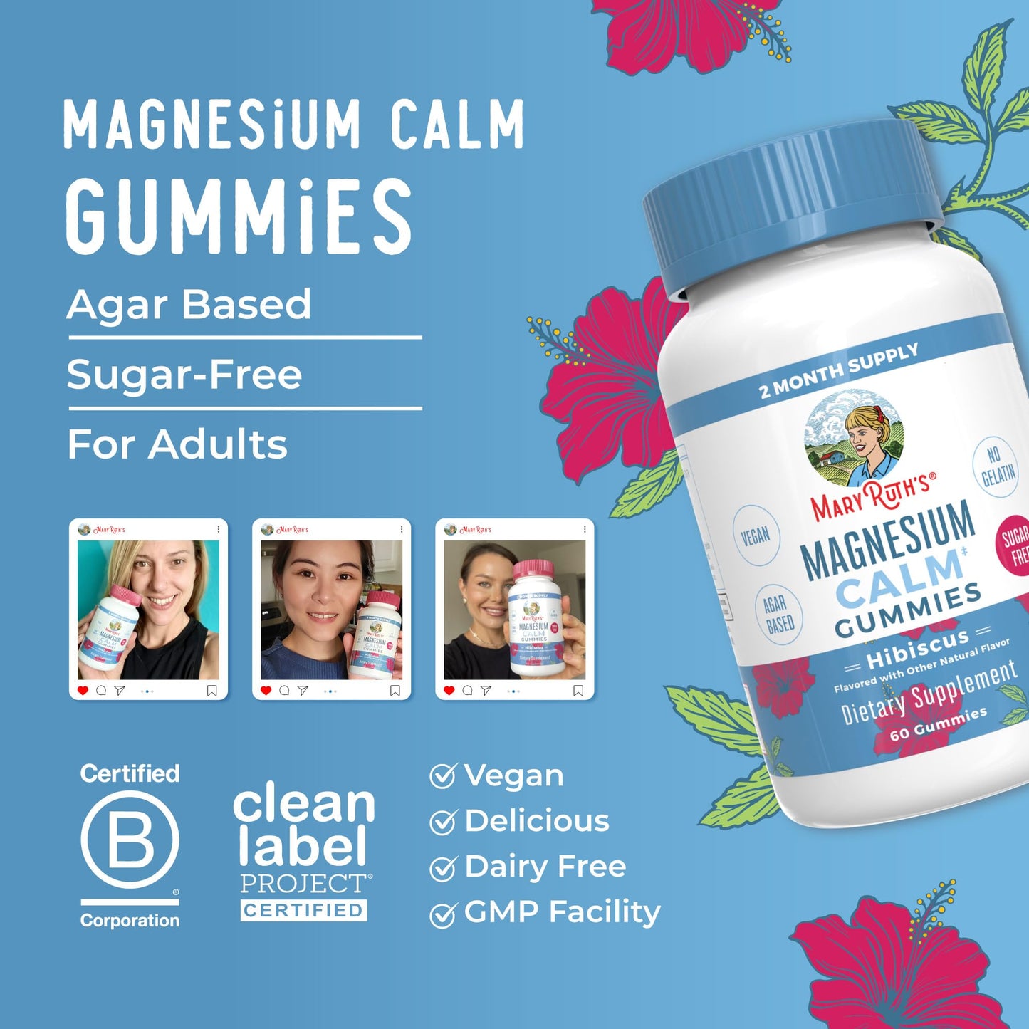 MaryRuth Organics Calm Magnesium Citrate Gummies | 2 Month Supply | Sugar Free | Magnesium Supplement for Adults - PrimeBioHealth - canada supplements