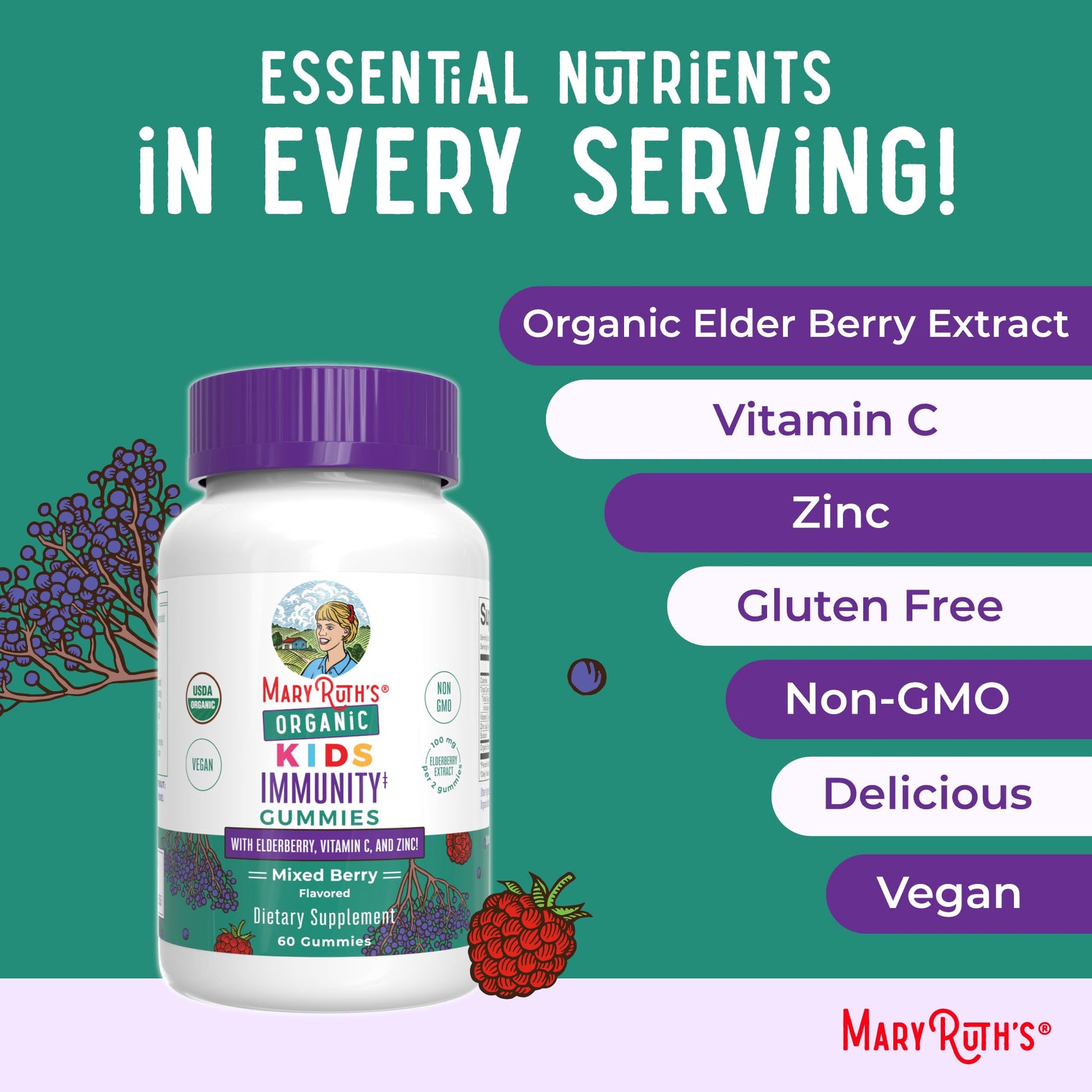 MaryRuth Organics Kids Immune Support Gummies | USDA Organic | Vitamin C, Zinc, and Elderberry Gummies for Kids| Immune Support for Ages 4+ | Vegan - PrimeBioHealth - canada supplements