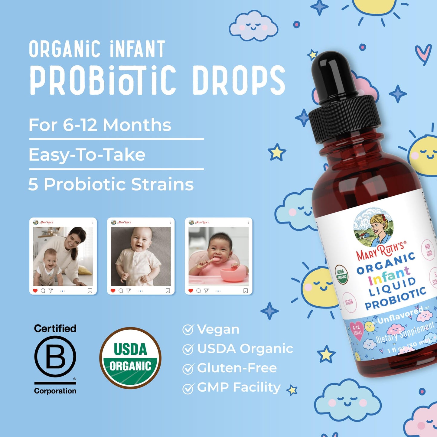 MaryRuth Organics USDA Organic Infant Liquid Probiotic Drops | Baby Essentials | Probiotics for Infants | Baby Probiotic Drops - PrimeBioHealth - canada supplements