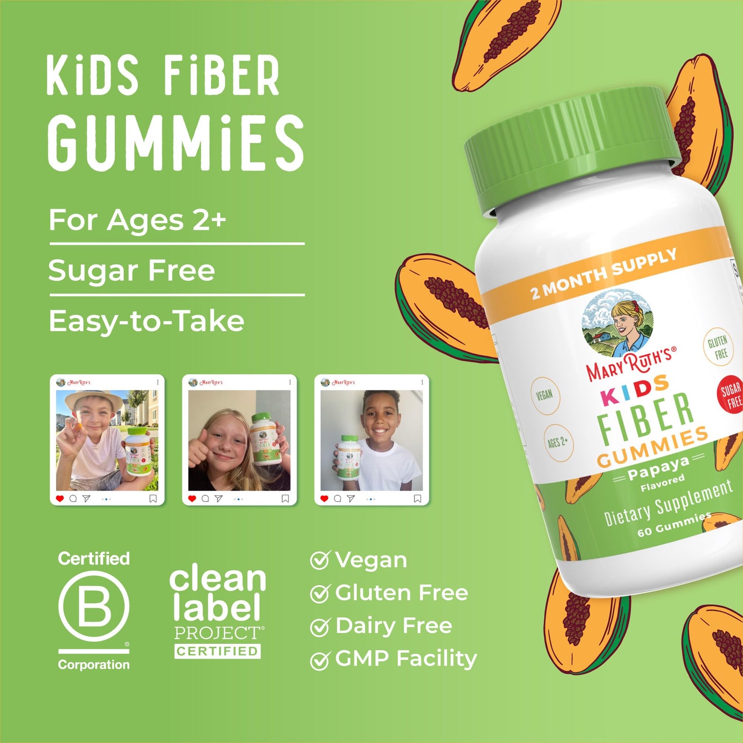 MARYRUTH'S Fiber Gummies for Kids | 2 Month Supply | Sugar Free | Soluble Fiber Supplement | Gut Health & Digestion Support - PrimeBioHealth - canada supplements