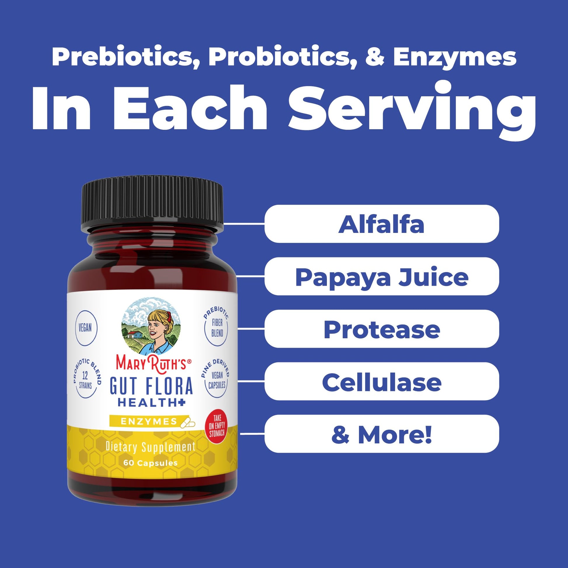 MaryRuth’s Gut Flora Health+ Enzymes | Prebiotic & Probiotic Digestive Enzymes for Healthy Gut Biome & Digestive Support | Gastrointestinal Health | CLP Certified - PrimeBioHealth - canada supplements