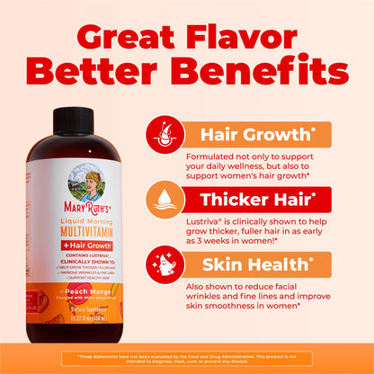 MARYRUTH'S Liquid Multivitamin+Hair Growth | Biotin 10000mcg | Lustriva Hair Growth Supplement | Clinically Tested in Women for Thicker Hair&Facial Wrinkle - PrimeBioHealth - canada supplements