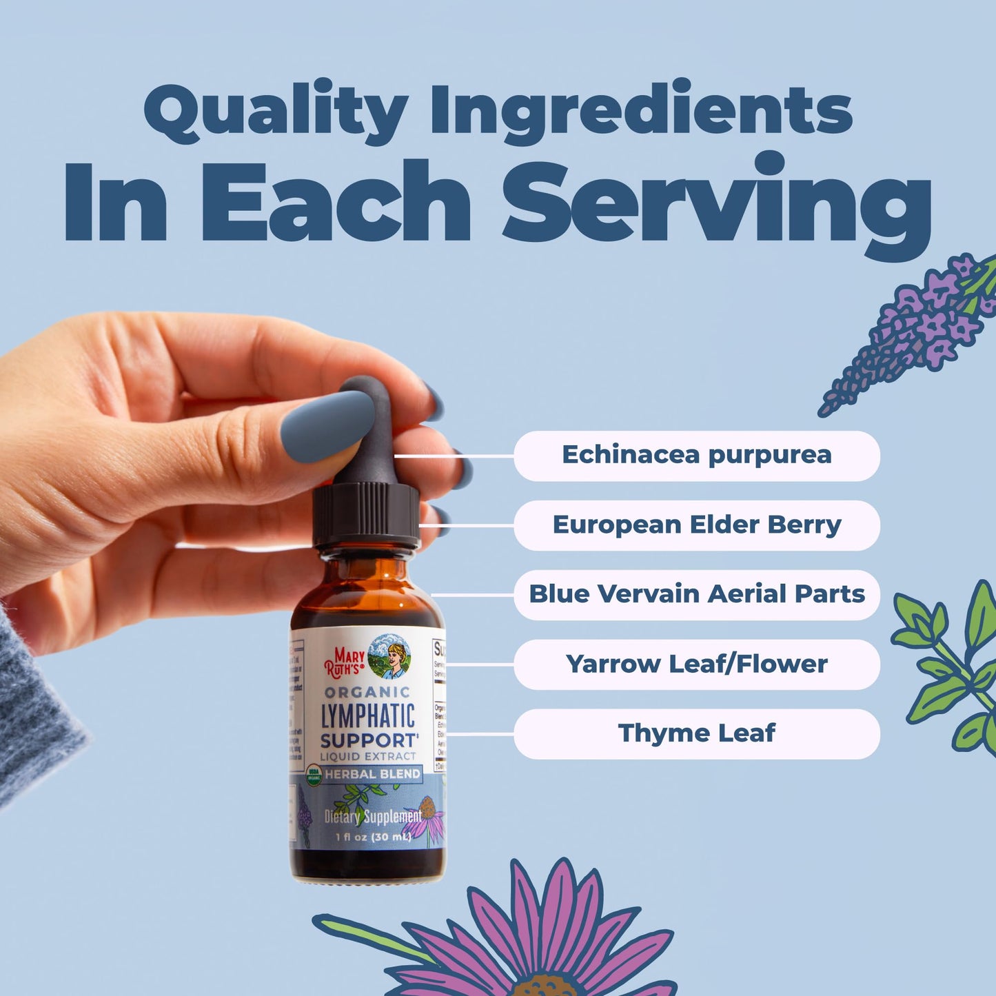 MARYRUTH'S Lymphatic Support Liquid Drops USDA Organic | Herbal Blend with Echinacea & Elderberry | Blue Vervain - PrimeBioHealth - canada supplements