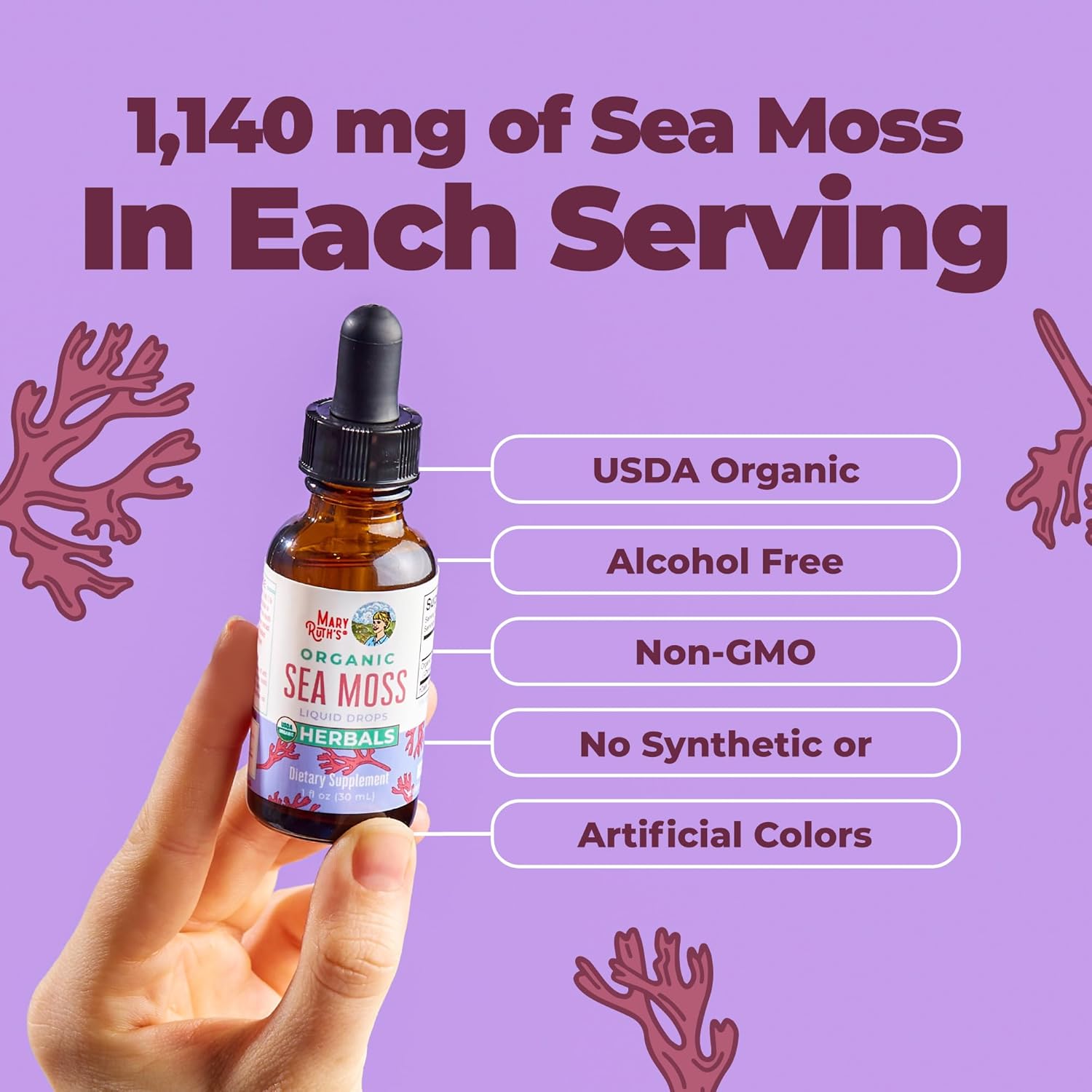 MARYRUTH'S Organic Irish Sea Moss Liquid Drops | Chondrus Crispus | Wild Harvested | Organic Irish Moss Formulated for Adults & Kids Ages 14+ | Unflavored | Sugar Free | Vegan | Non-GMO | 1 Fl Oz - PrimeBioHealth - canada supplements