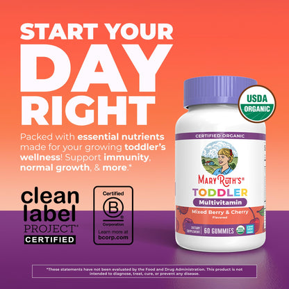 MARYRUTH'S Organic Toddler Multivitamin Gummies | Ages 4+ | Vitamin A, C, D, E, B6, B12, Biotin, Iodine, Zinc | Immunity | Bone & Teeth Health - PrimeBioHealth - canada supplements