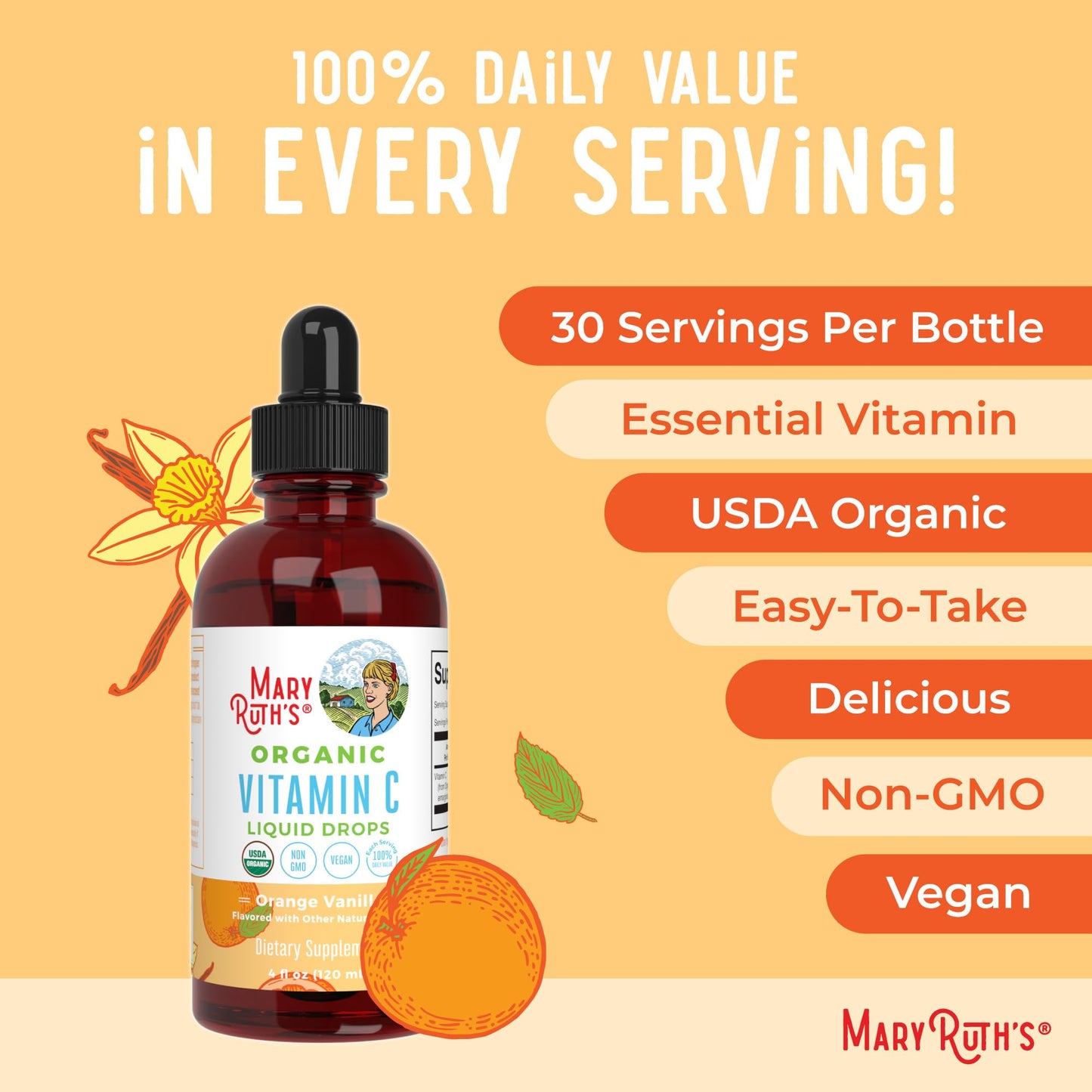 MARYRUTH'S Organic Vitamin C Supplement | Liquid Vitamin C Liquid Drops for Adults & Kids | Immune Support Supplement for Overall Health - PrimeBioHealth - canada supplements