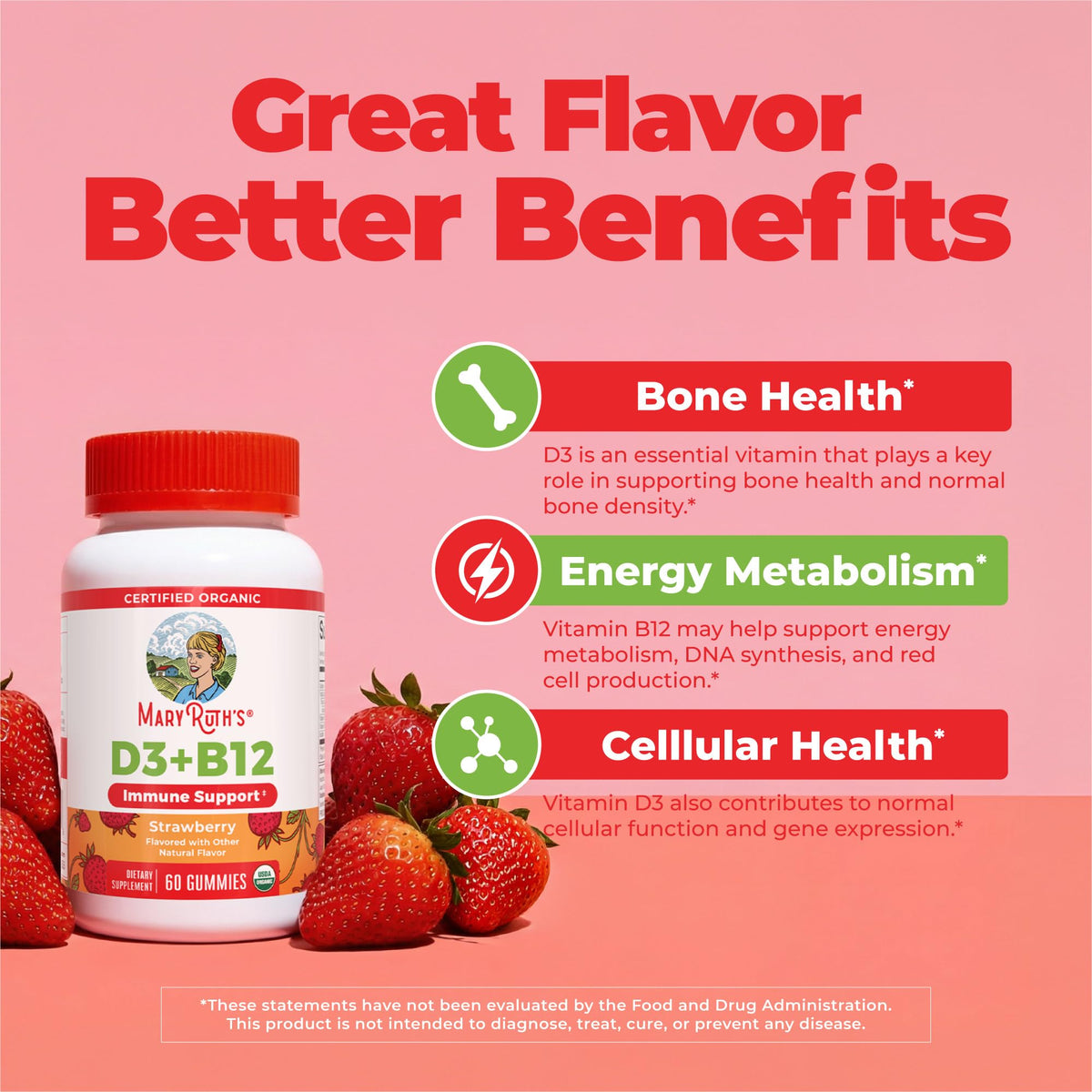 MARYRUTH'S Organic Vitamin D3 + B12 Gummies for Ages 4+ | Bone Health | Immune Support | Energy Metabolism | Cognitive Function | Vegan | Non-GMO - PrimeBioHealth - canada supplements