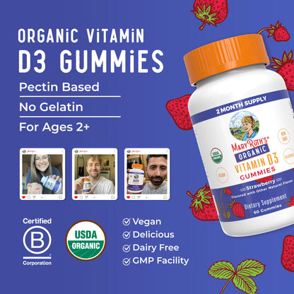 MARYRUTH'S Organic Vitamin D3 Gummies | 1000 IU | USDA Organic | Immune Support| Bone Health | Muscle Function | for Adults & Kids Ages 2+ - PrimeBioHealth - canada supplements