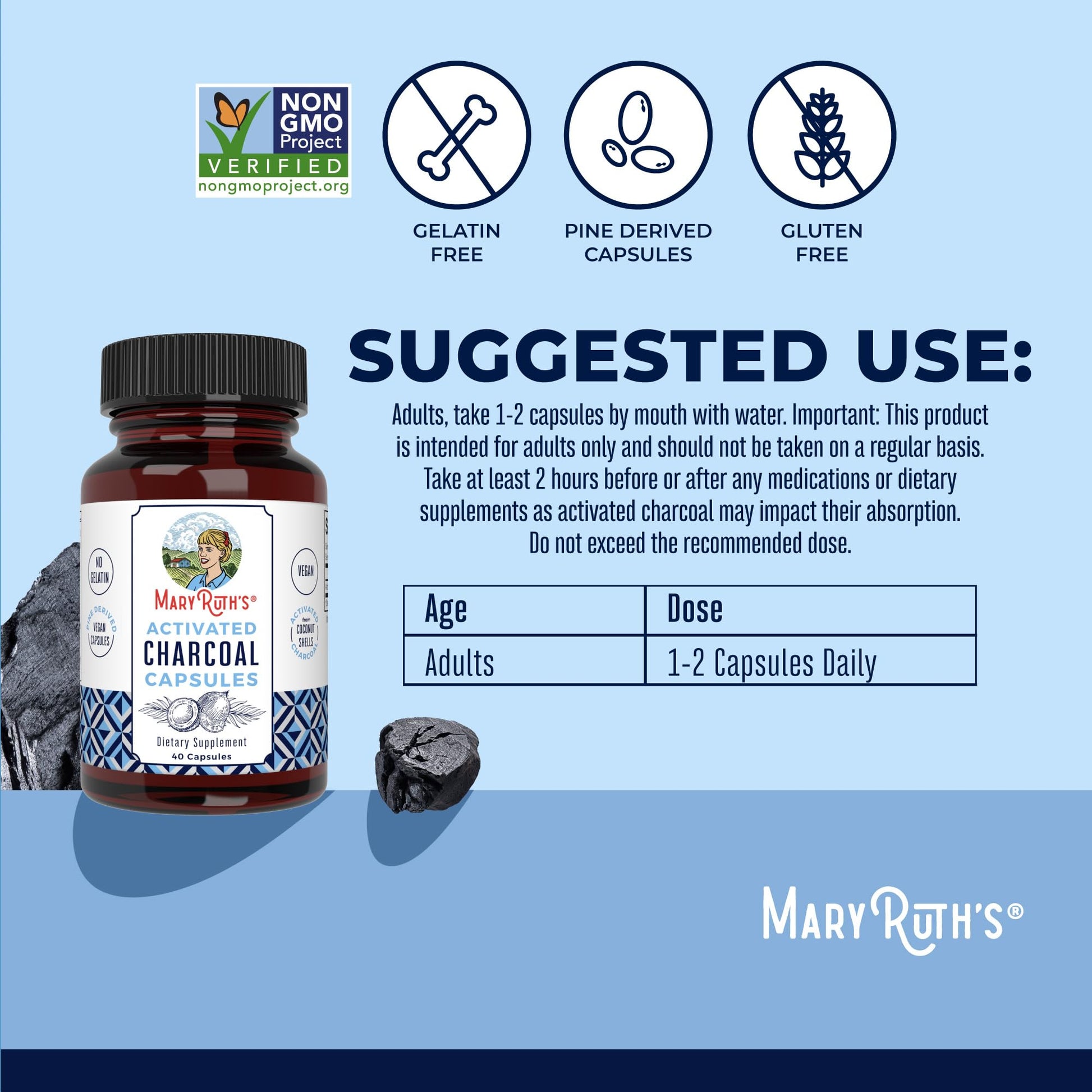 MARYRUTH'S Organics Activated Charcoal Capsules | Substance Adsorption | Derived from Coconut Shells | Vegan Capsules from Pine Trees - PrimeBioHealth - canada supplements