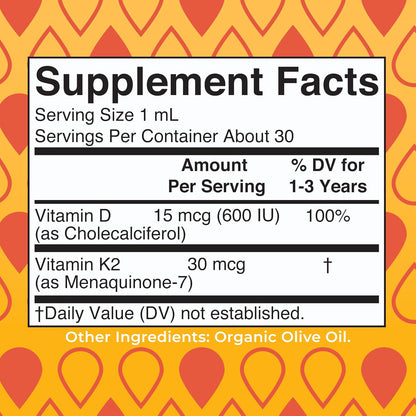 MARYRUTH'S Organics Vitamin D3 | Vitamin K2 | Vitamin D3 K2 Drops | K2 D3 Vitamin Liquid Supplement for Toddlers | Kids Supplement for Calcium Absorption Strong Bones | Vegan | Gluten Free | 1 Fl Oz - PrimeBioHealth - canada supplements
