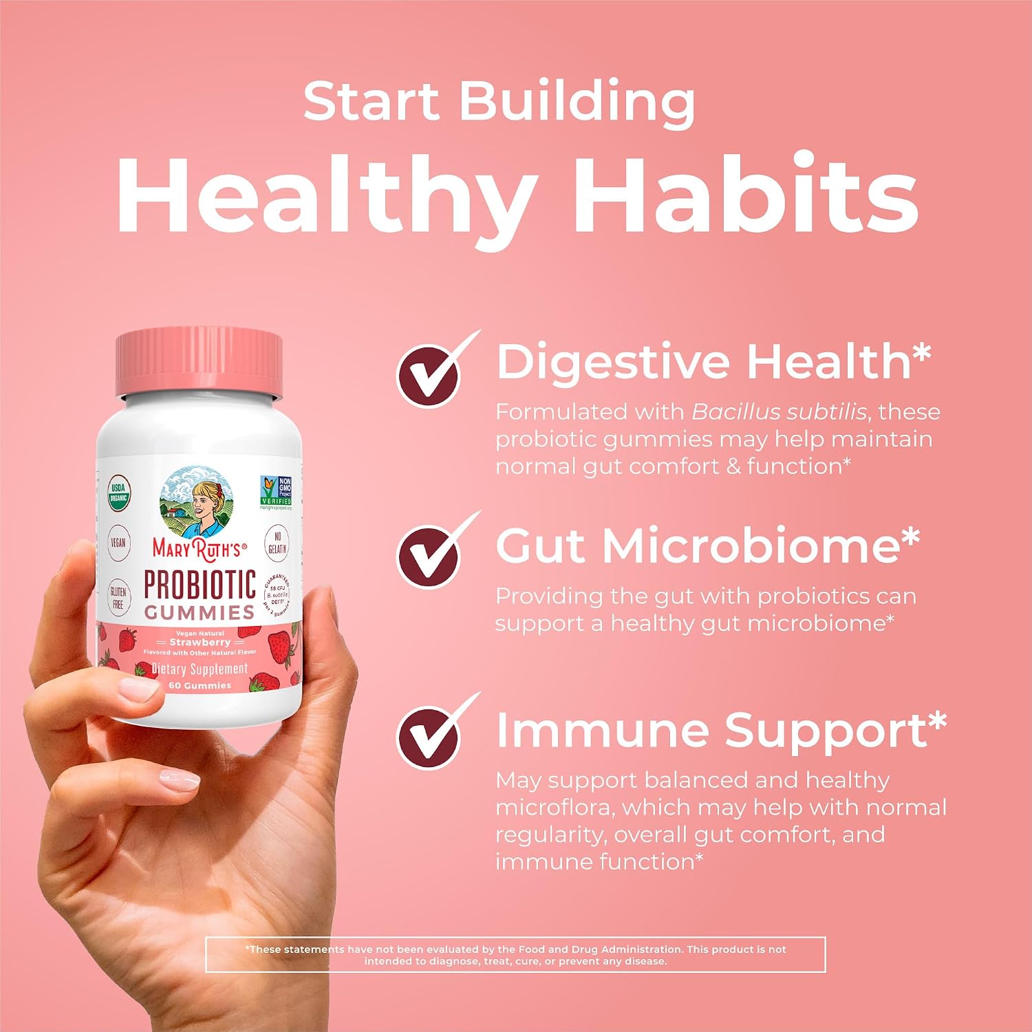 MARYRUTH'S USDA Organic Probiotic Gummies Probiotic Digestive Support | Immune Support | Digestive & Gut Health Supplement | 5 Billion CFU | Vegan | Non-GMO | Gluten Free | 60 Count - PrimeBioHealth - canada supplements