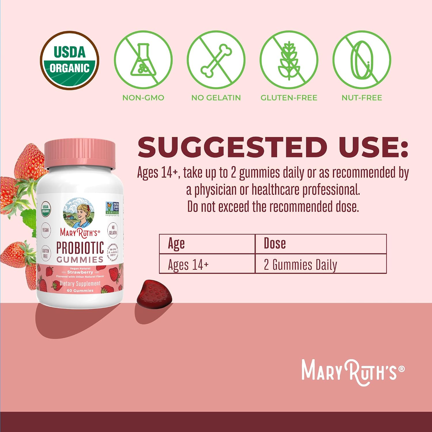 MARYRUTH'S USDA Organic Probiotic Gummies Probiotic Digestive Support | Immune Support | Digestive & Gut Health Supplement | 5 Billion CFU | Vegan | Non-GMO | Gluten Free | 60 Count - PrimeBioHealth - canada supplements