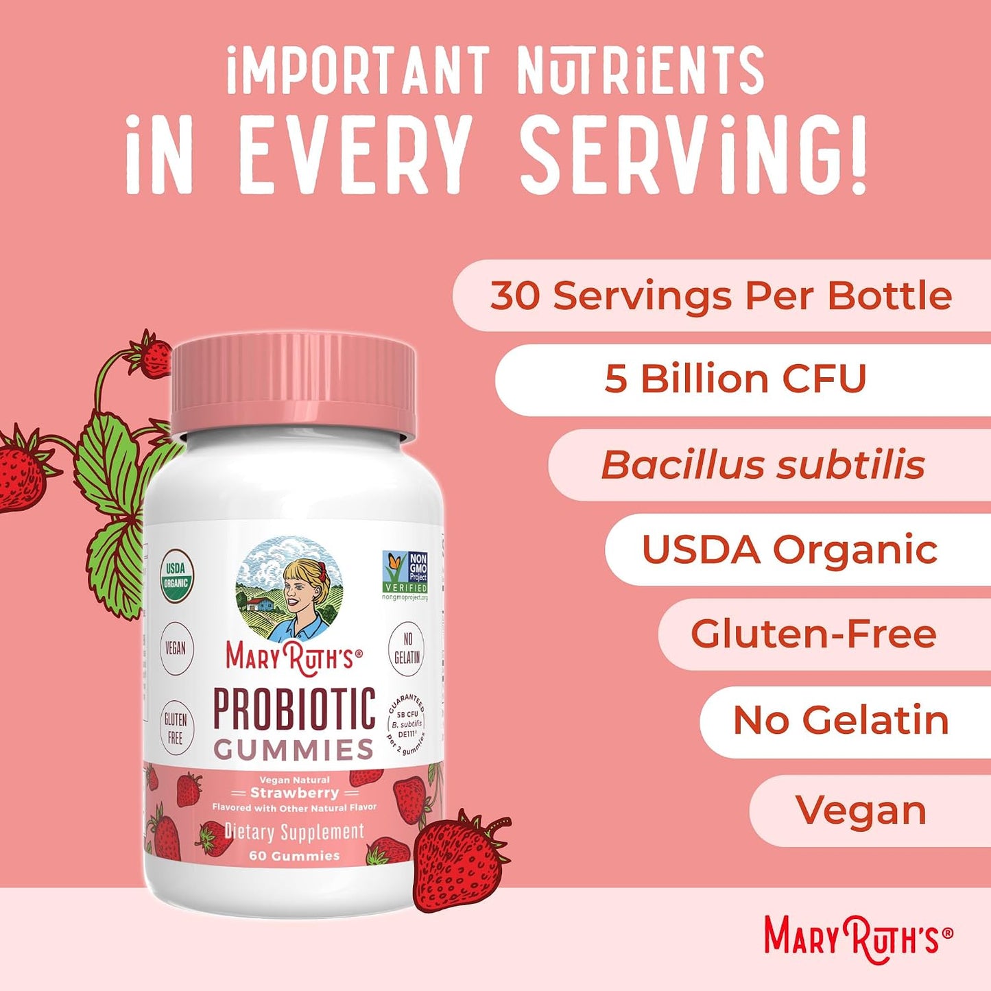 MARYRUTH'S USDA Organic Probiotic Gummies Probiotic Digestive Support | Immune Support | Digestive & Gut Health Supplement | 5 Billion CFU | Vegan | Non-GMO | Gluten Free | 60 Count - PrimeBioHealth - canada supplements