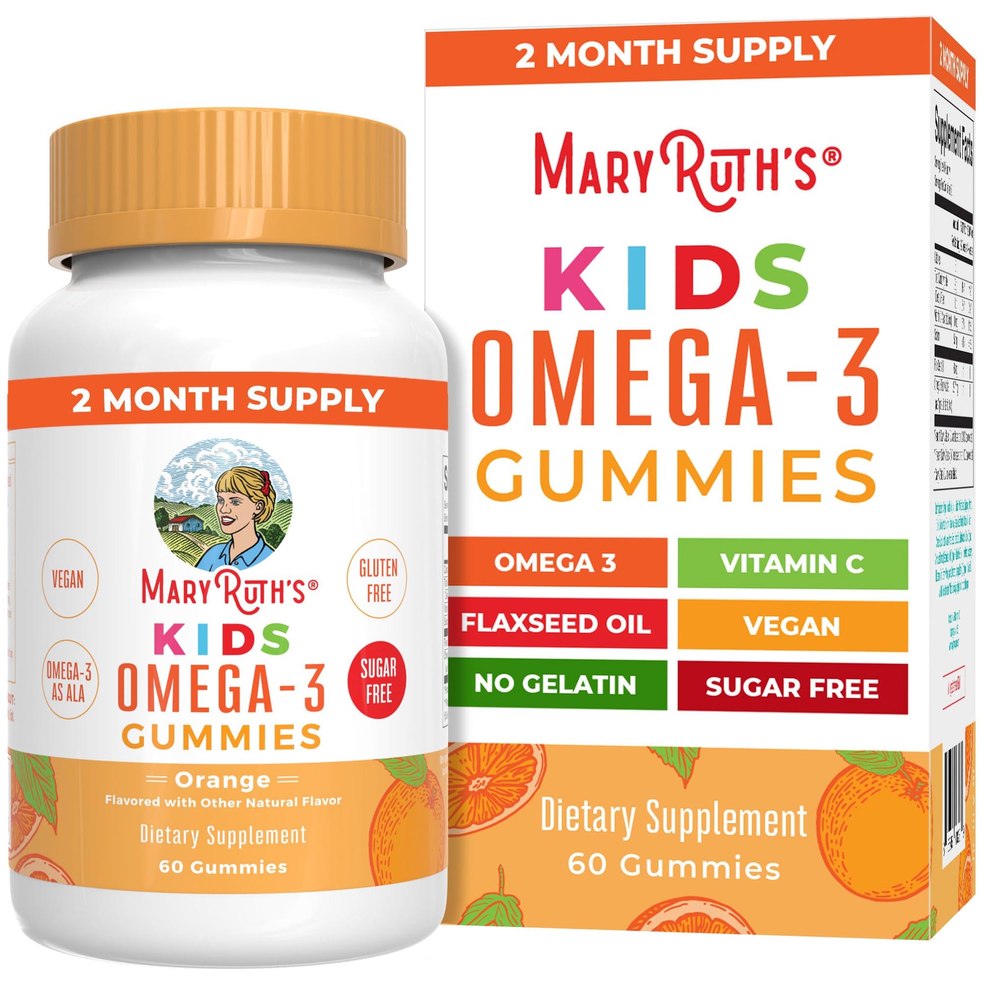 MARYRUTH'S Vegan Omega 3 Gummies for Kids 2+, 2 Month Supply, Sugar Free, Omega 3 Supplement with Vitamin C, Flaxseed Oil, Immune Support - PrimeBioHealth - canada supplements