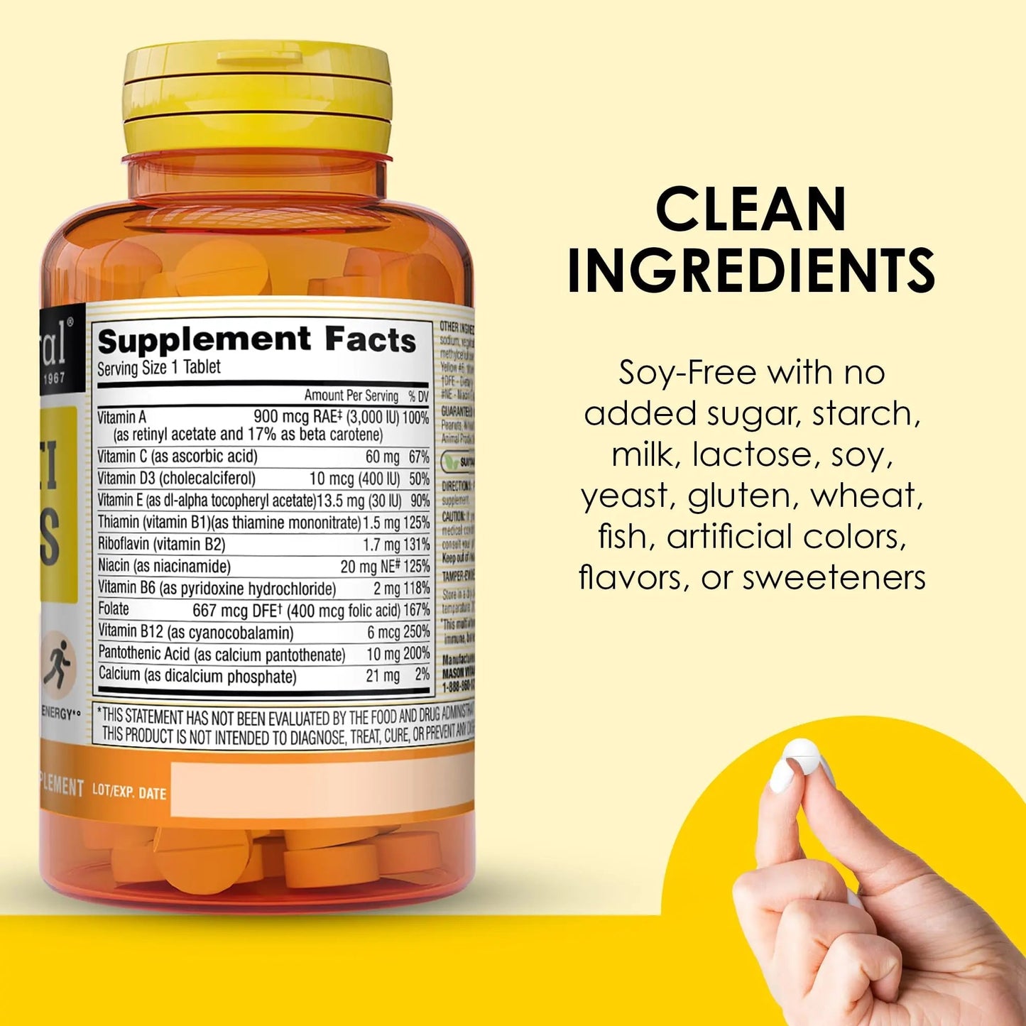 MASON NATURAL Mini Multi Vitamins, Vitamins A, C, D3, E, B1, B2, B3, B6, B12, Folate and Calcium for Overall Health, 1 Year Supply - PrimeBioHealth - canada supplements