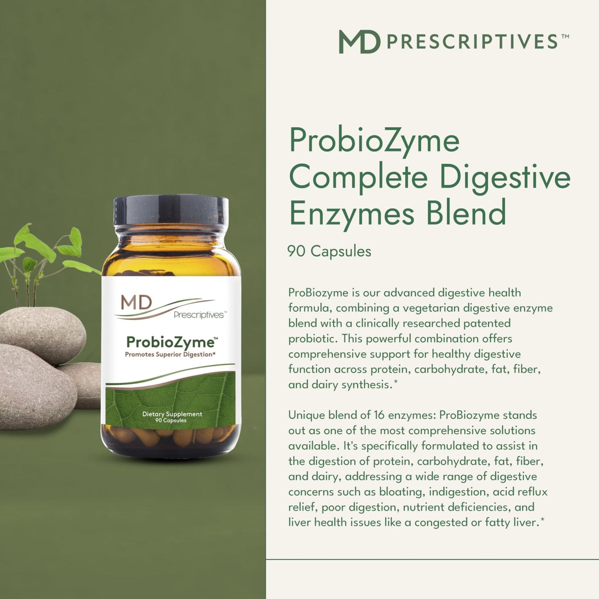 MD Prescriptives - ProbioZyme - Vegetarian Digestive Enzymes - Supplement for Digestive & Gut Health - 90 Capsules - PrimeBioHealth - canada supplements