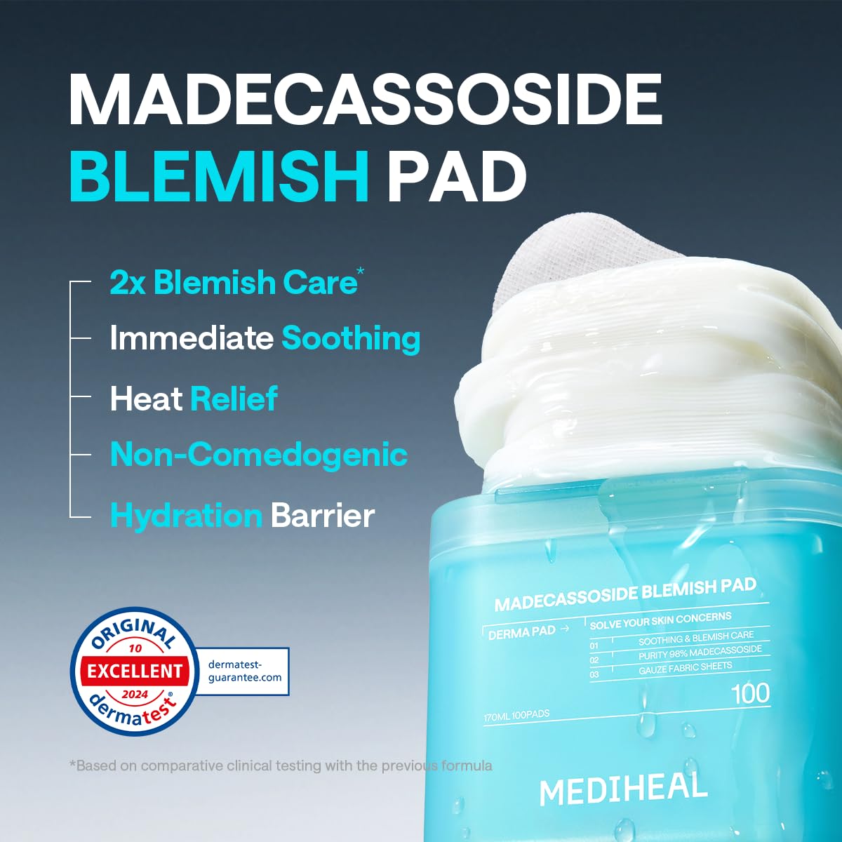 MEDIHEAL Toner Pads 100 Count - Madecassoside Blemish Care Toner Pad with Centella Asiatica - Improves Uneven Skin Tone & Deep Hydration - PrimeBioHealth - canada supplements