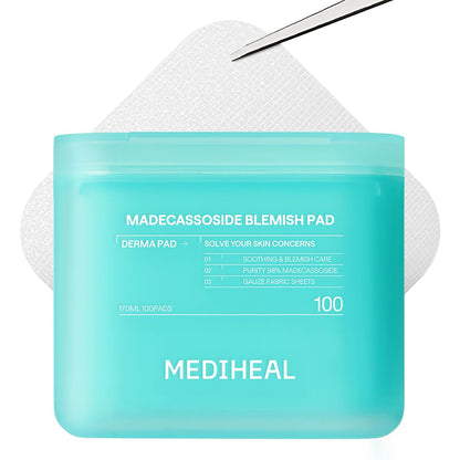 MEDIHEAL Toner Pads 100 Count - Madecassoside Blemish Care Toner Pad with Centella Asiatica - Improves Uneven Skin Tone & Deep Hydration - PrimeBioHealth - canada supplements