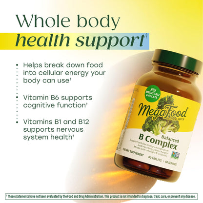 MegaFood Balanced B Complex - Vitamin B Complex for Women & Men - Vitamin B6, B12, Folate, Biotin - Cellular Energy Metabolism - PrimeBioHealth - canada supplements