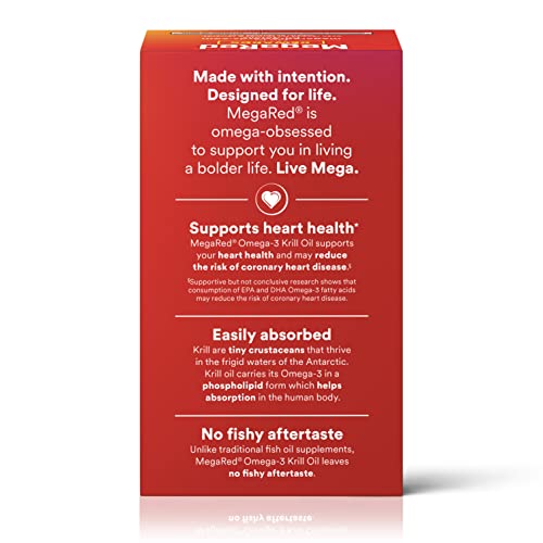 MegaRed Antarctic Krill Oil 500mg Omega 3 Fatty Acid Supplement, Extra Strength EPA & DHA Krill Oil Softgels (90cnt Box), Astaxanthin - PrimeBioHealth - canada supplements
