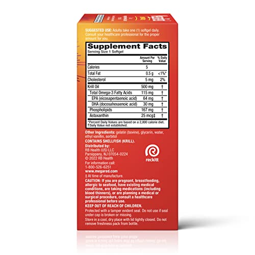 MegaRed Antarctic Krill Oil 500mg Omega 3 Fatty Acid Supplement, Extra Strength EPA & DHA Krill Oil Softgels (90cnt Box), Astaxanthin - PrimeBioHealth - canada supplements
