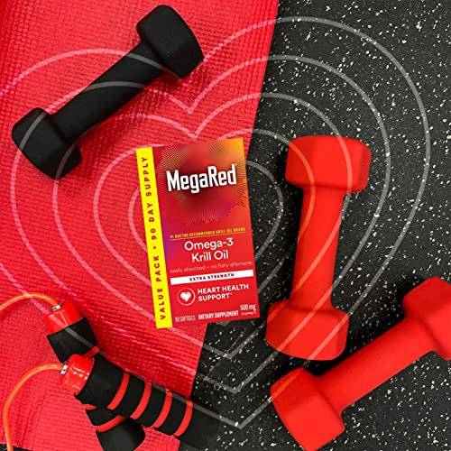 MegaRed Antarctic Krill Oil 500mg Omega 3 Fatty Acid Supplement, Extra Strength EPA & DHA Krill Oil Softgels (90cnt Box), Astaxanthin - PrimeBioHealth - canada supplements