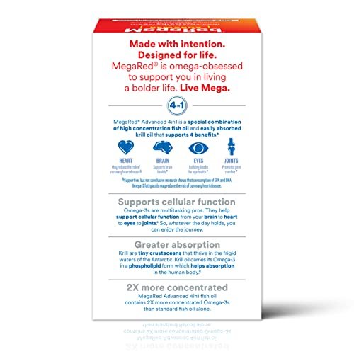 Megared Omega-3 Fish Oil + High Absorption Krill Oil 500mg Softgels, MegaRed Advanced 4in1 (80 count in a bottle) Concentrated Omega-3 Fish - PrimeBioHealth - canada supplements