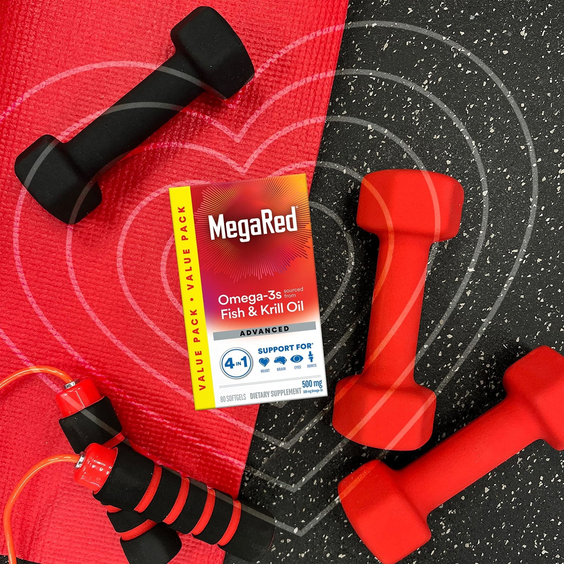 Megared Omega-3 Fish Oil + High Absorption Krill Oil 500mg Softgels, MegaRed Advanced 4in1 (80 count in a bottle) Concentrated Omega-3 Fish - PrimeBioHealth - canada supplements