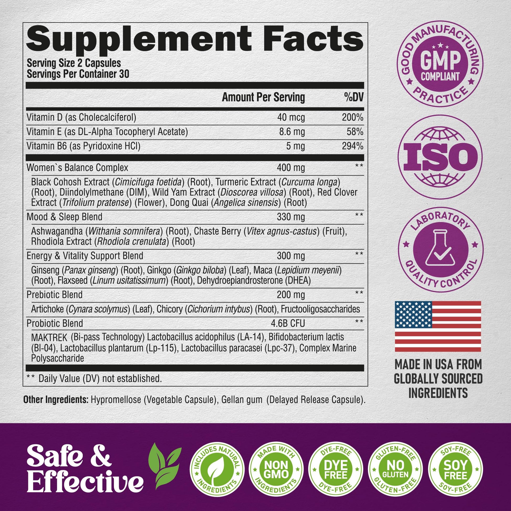 Menopause Supplements for Women - Dong Quai, Black Cohosh, Pre & Probiotics - Sweats & Hot Flashes Relief - Digestion, Sleep & Mood Support - 25-in-1 Perimenopause Complex - PrimeBioHealth - canada supplements