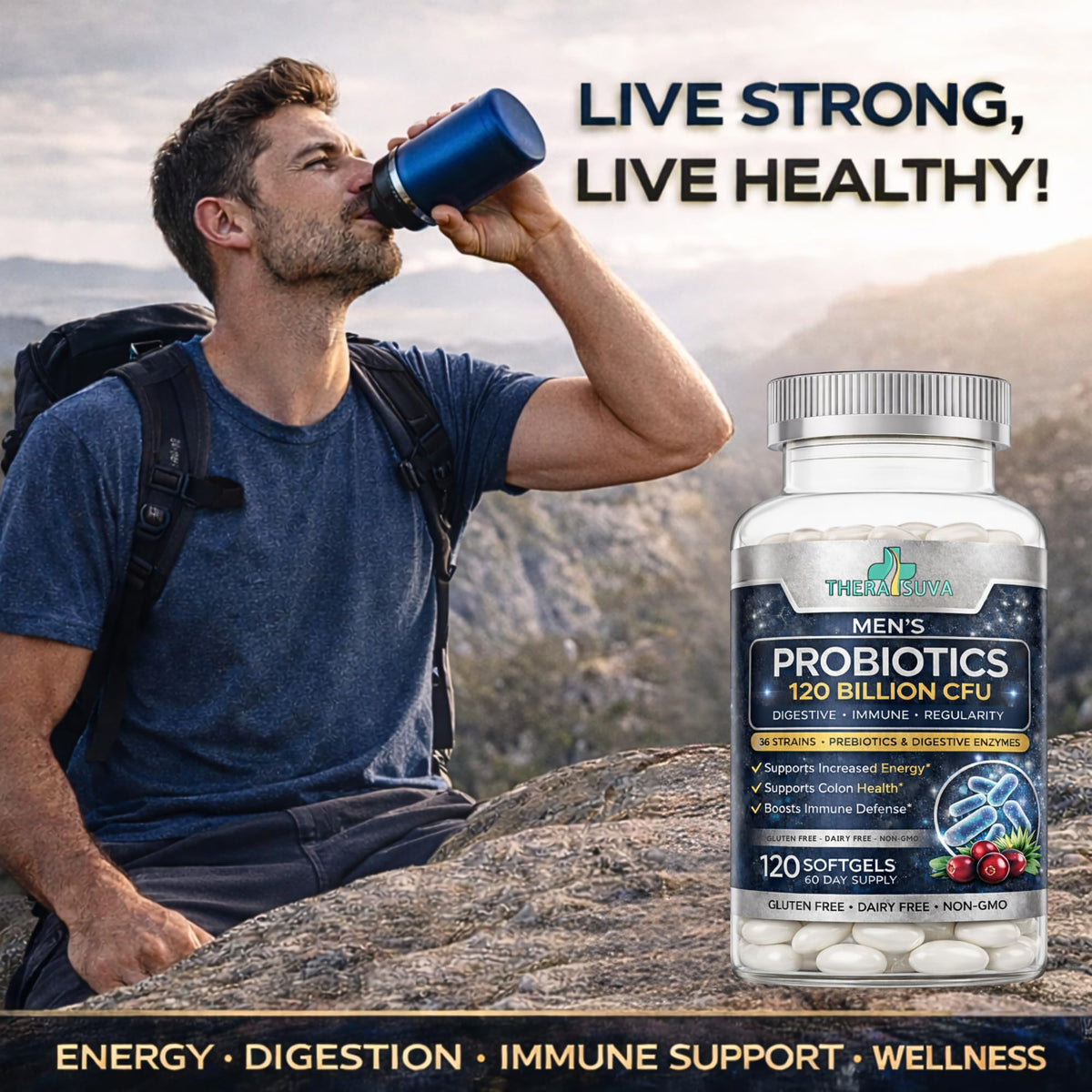 Men’s Advanced Probiotics 120 Billion CFU - 36 Strains + Prebiotics, Enzymes & Veggie Blend for Gut, Immune & Colon Health - 2 Month Supply, 120 Softgels - PrimeBioHealth - canada supplements