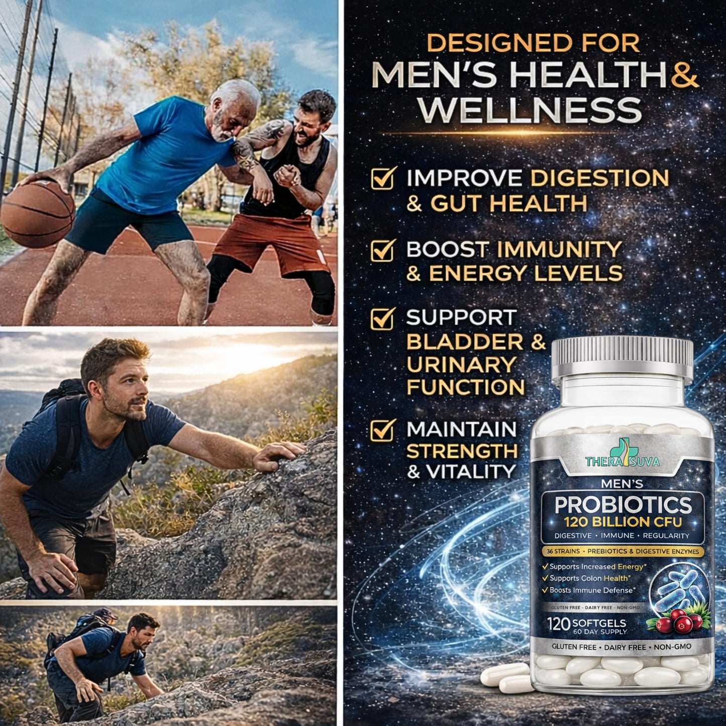 Men’s Advanced Probiotics 120 Billion CFU - 36 Strains + Prebiotics, Enzymes & Veggie Blend for Gut, Immune & Colon Health - 2 Month Supply, 120 Softgels - PrimeBioHealth - canada supplements