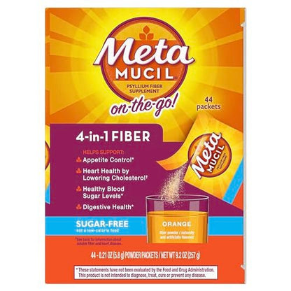 Metamucil On-the-Go Packets, Sugar-Free, 44 Packets, 4-in-1 Psyllium Husk Fiber Supplement, Orange Flavored, Individual Servings Great for Travel - PrimeBioHealth - canada supplements