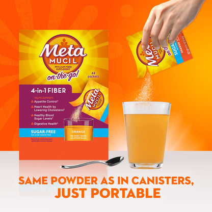 Metamucil On-the-Go Packets, Sugar-Free, 44 Packets, 4-in-1 Psyllium Husk Fiber Supplement, Orange Flavored, Individual Servings Great for Travel - PrimeBioHealth - canada supplements