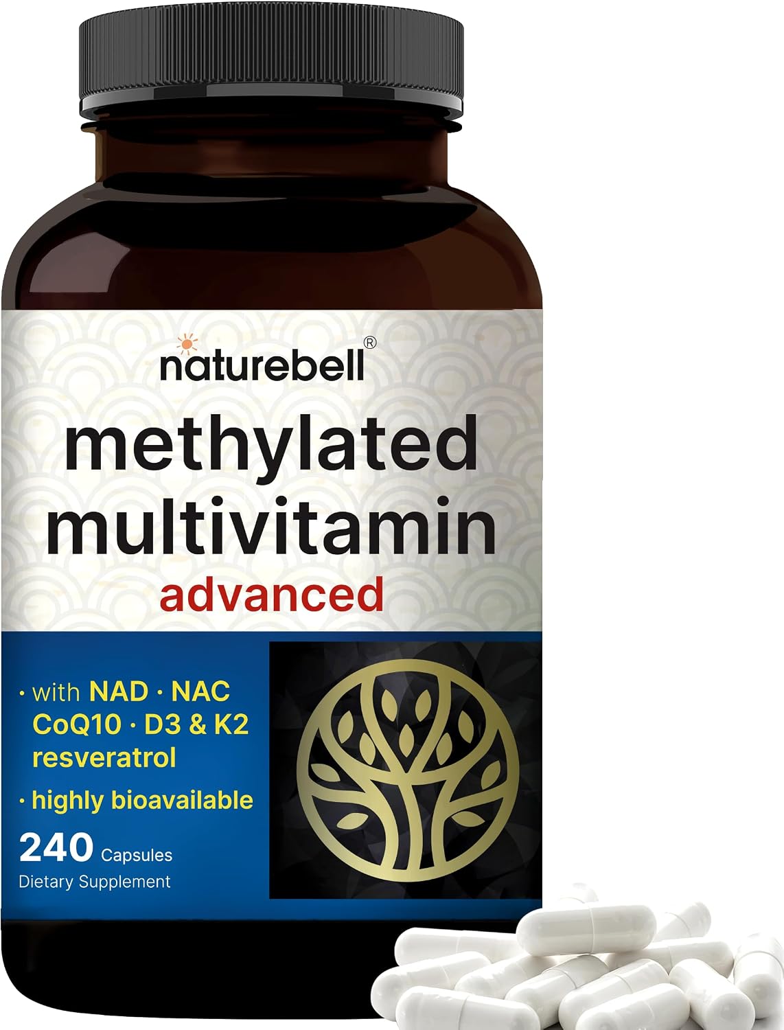 Methylated Multivitamin for Men and Women, 240 Capsules | 27-in-1 Formula with Vitamins B Complex, C, D3, K2, NAD, NAC, CoQ10, Resveratrol, Magnesium, Zinc & More | Daily Essential Vitamins - PrimeBioHealth - canada supplements