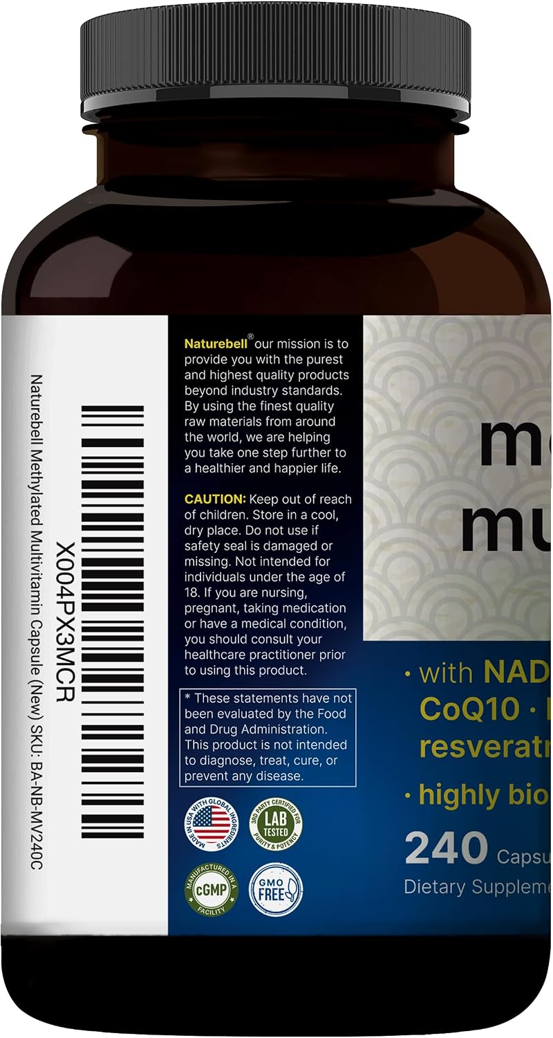 Methylated Multivitamin for Men and Women, 240 Capsules | 27-in-1 Formula with Vitamins B Complex, C, D3, K2, NAD, NAC, CoQ10, Resveratrol, Magnesium, Zinc & More | Daily Essential Vitamins - PrimeBioHealth - canada supplements