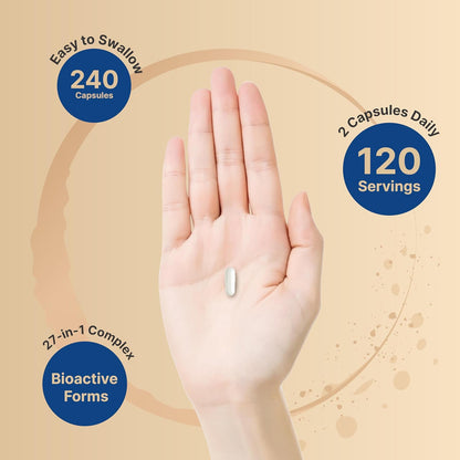Methylated Multivitamin for Men and Women, 240 Capsules | 27-in-1 Formula with Vitamins B Complex, C, D3, K2, NAD, NAC, CoQ10, Resveratrol, Magnesium, Zinc & More | Daily Essential Vitamins - PrimeBioHealth - canada supplements
