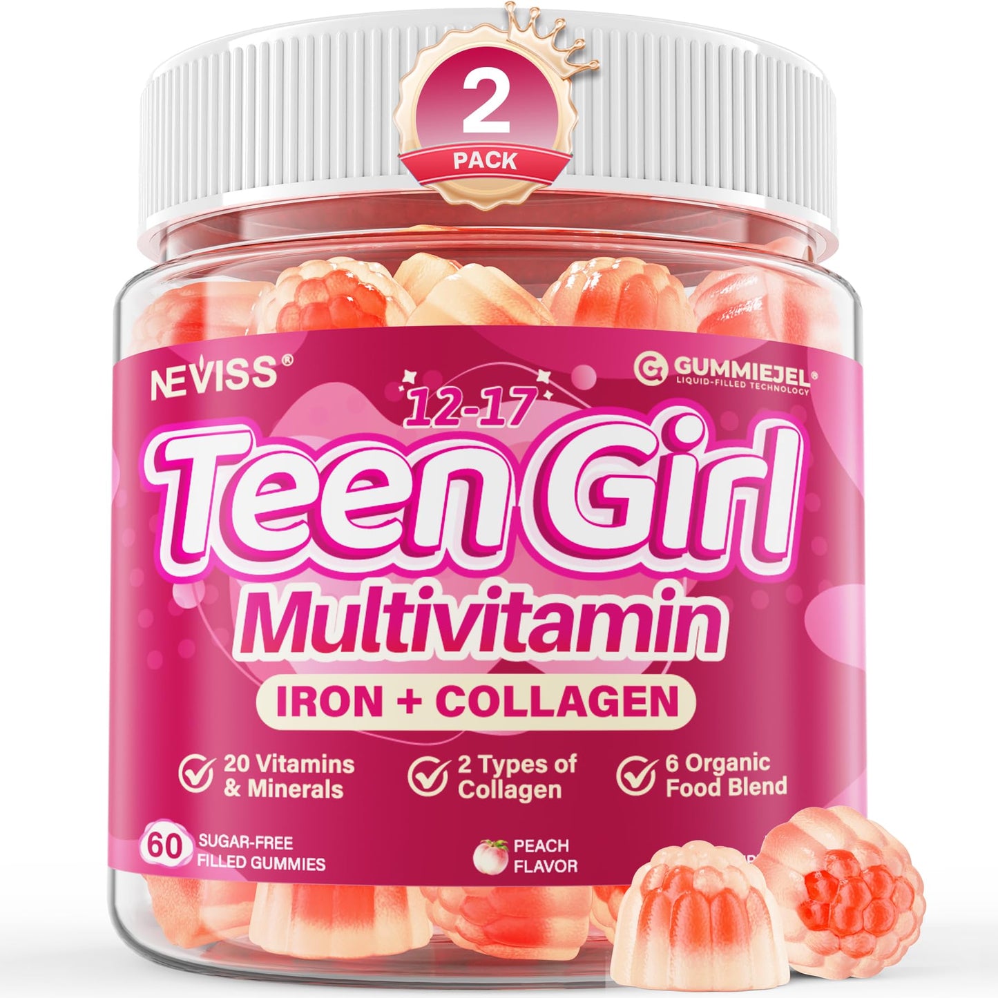 Methylated Multivitamin Gummies for Teen Girls 12-17, Methylfolate, Iron, Collagen, D3 K2, Magnesium, Zinc, Daily Vitamins A C E, B Complex for Teenager Growth, Skin, Bone, Energy - Sugar Free, 60 Cts - PrimeBioHealth - canada supplements