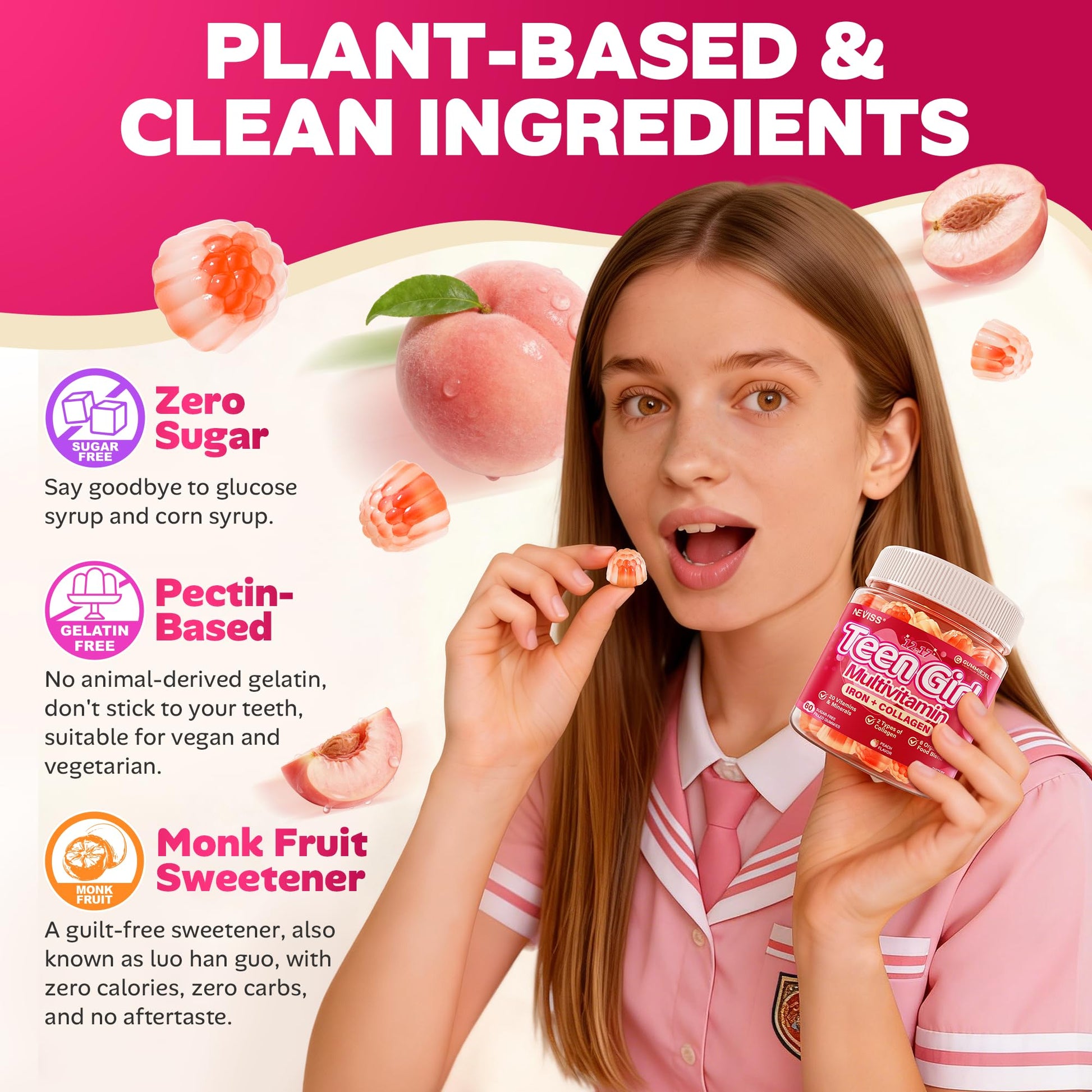 Methylated Multivitamin Gummies for Teen Girls 12-17, Methylfolate, Iron, Collagen, D3 K2, Magnesium, Zinc, Daily Vitamins A C E, B Complex for Teenager Growth, Skin, Bone, Energy - Sugar Free, 60 Cts - PrimeBioHealth - canada supplements