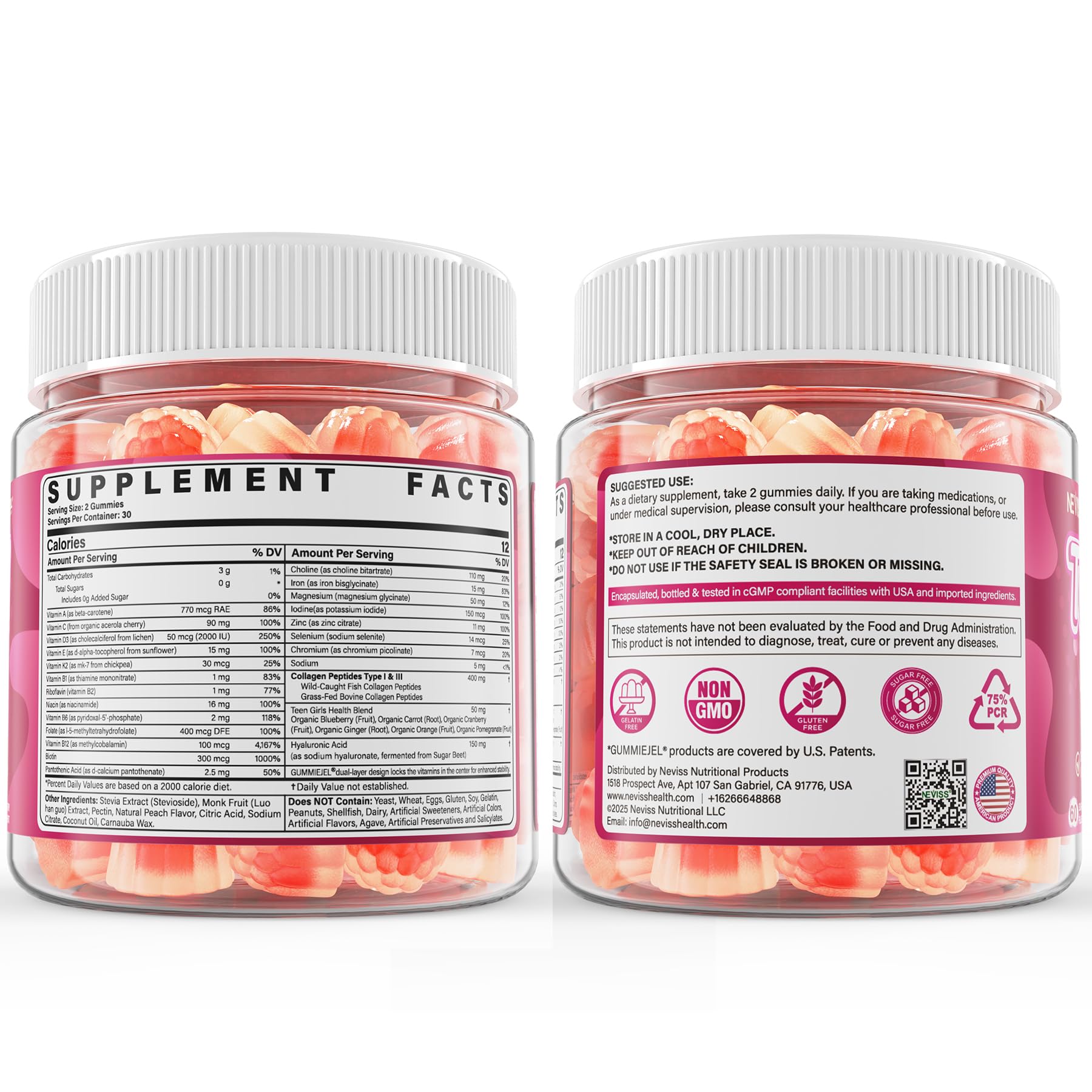 Methylated Multivitamin Gummies for Teen Girls 12-17, Methylfolate, Iron, Collagen, D3 K2, Magnesium, Zinc, Daily Vitamins A C E, B Complex for Teenager Growth, Skin, Bone, Energy - Sugar Free, 60 Cts - PrimeBioHealth - canada supplements